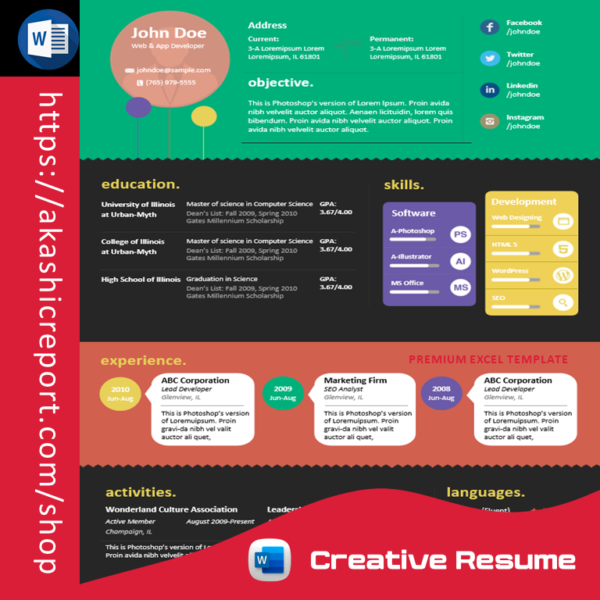 Creative Resume MS Word Pro Template - akashicreport.com