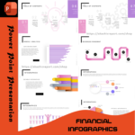 Professional financial infographic PowerPoint template with modern charts, data visualizations, and SWOT analysis layouts.