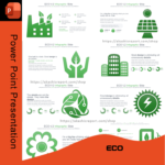 A modern green-themed PowerPoint presentation template featuring infographic elements and sleek business design.