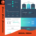 Social media PowerPoint template with structured slides for marketing analytics, engagement strategies, and campaign performance reports.
