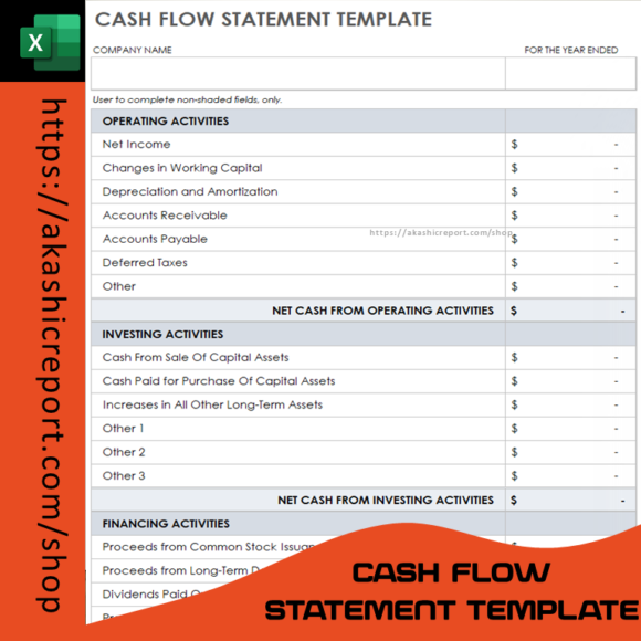 Cash Flow Statement Excel Template for tracking income and expenses