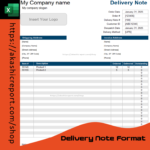Delivery Note Format Excel Template displaying a structured layout for itemized delivery documentation.