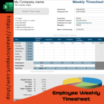 Employee Weekly Timesheet Excel Template displaying work hours, overtime, and total wages