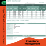 Inventory Management Excel Template showing stock tracking and product movement records.