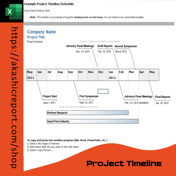 Project Timeline template in Excel showing milestones, dates, and task progress