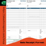 Sale Receipt Format Excel Template showcasing structured fields for product details, payment amount, and transaction summary