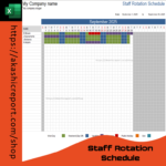 Staff Rotation Schedule Excel template showing employee shift assignments and work hours.