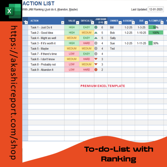 To-Do List with Ranking Excel Template for task management and prioritization