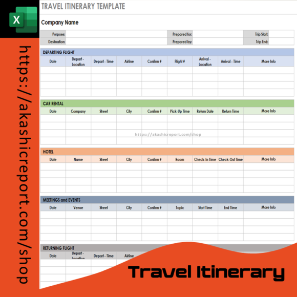 Travel Plan Itinerary Excel Template for trip scheduling and organization.