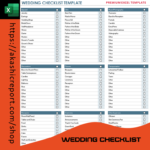 Wedding Checklist Excel Template for planning tasks, budget, and guest lists.