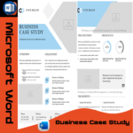 A professional business case study template with structured sections for business challenges, solutions, and results, designed in an elegant and editable MS Word format.